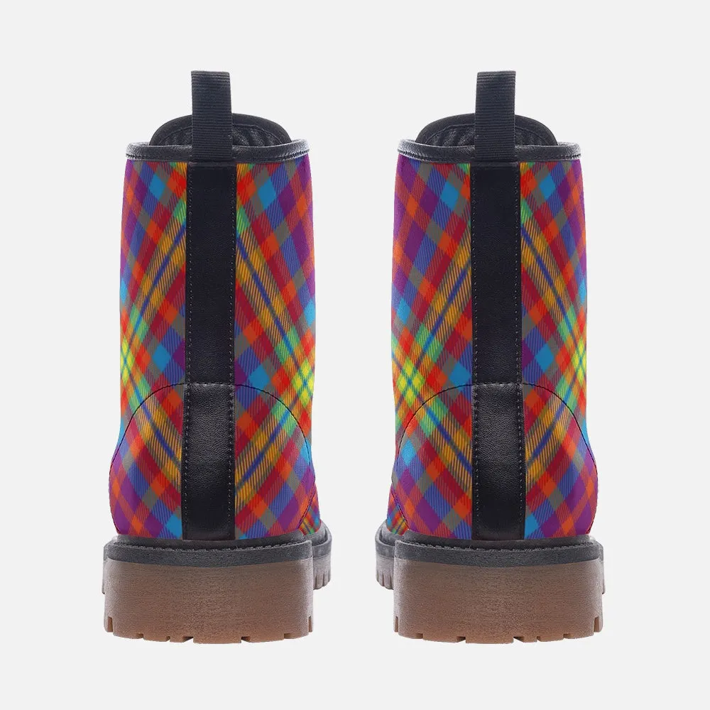 Rainbow Tartan Plaid Vegan Leather Boots
