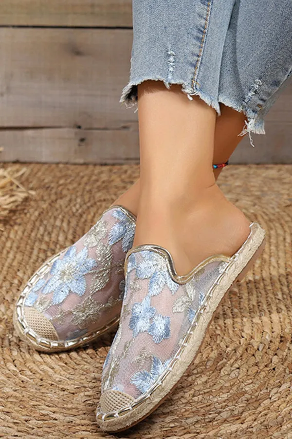 Women Summer Lace Flower Breathable Flat Sole Slip-Ons